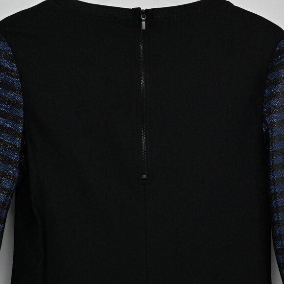 TRINA TURK‎ Dress Womens Sz 6 Metallic Black Blue Stripe Scoop Neck Mini Sweater - Picture 6 of 13